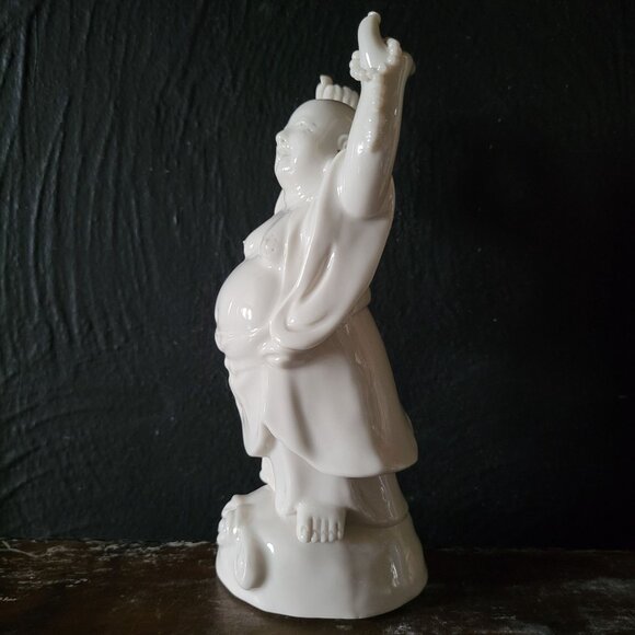 Vintage Blanc de Chine White Porcelain Laughing Buddha Statue Figurine - Picture 3 of 7